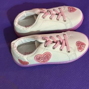 Girls size 11 shoes. White with pink glitter hearts. Brand new. Lights up.